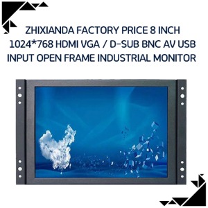 PT-M FACTORY price 8 inch 1024*768 HDMI VGA/D-SUB BNC AV USB input open frame industrial monitor